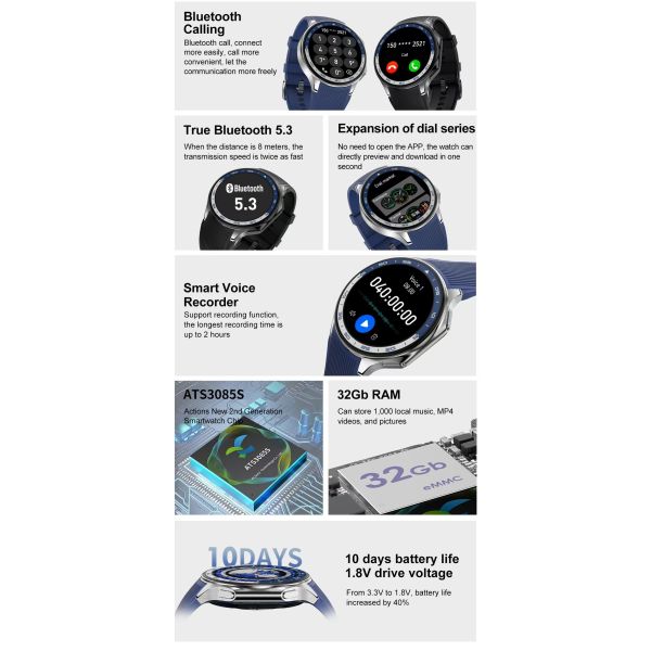 DT Watch X Men Smart Watch 1.43inch AMOLED BT Call 200+ Watch Faces Sport Fitness Smart Watch