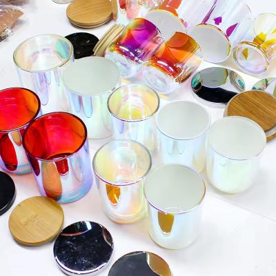 Unique White Frosted Custom Small Double Wall Amber Empty Glass Luxury Iridescent Candle Vessel