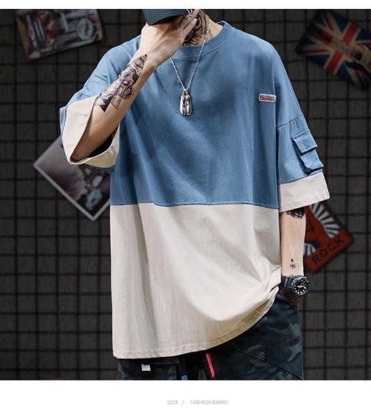 Color Matching Round Neck Men Streetwear T Shirts Sublimation Logo