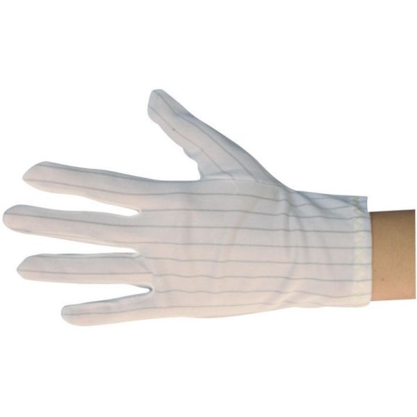 ESD Work Glove White Antistatic with Safety Stripe Top, Fit for Cleanroom, Electronics Assembly and Industry Use
