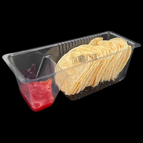Customizable Plastic Nacho Tray 2 Cavity Rectangular Transparent PET