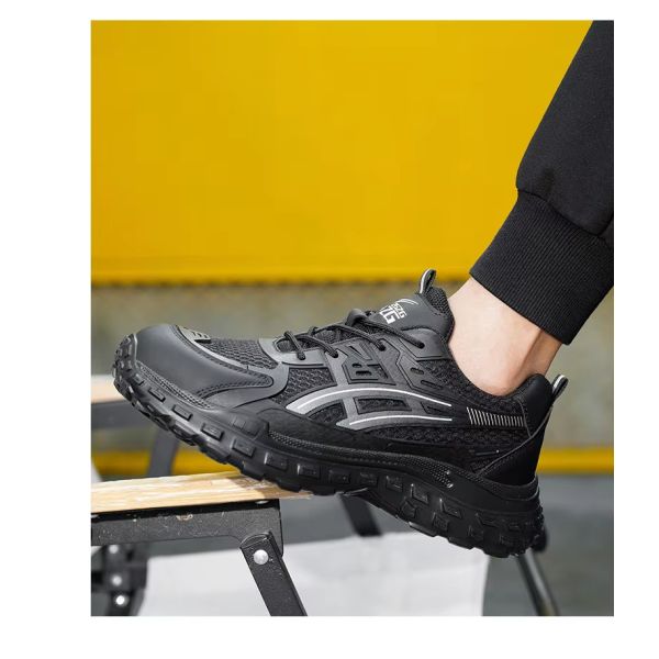 Zapatos de seguridad cómodos Transpirables PU Tejido Volador Zapatos de trabajo Puntera de acero Antigolpes Suela de EVA Entresuela de Kevlar Anti-pinchazos