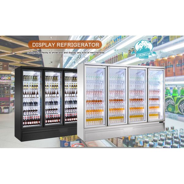 Supermarket Glass Door No Frost Showcase Vertical Display Refrigerator Chiller