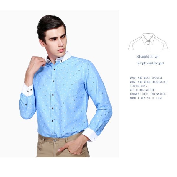 Men's Slim Plaid Printed Long-Sleeved Shirt 100% Polyester Fabric Type and Zipper Closure