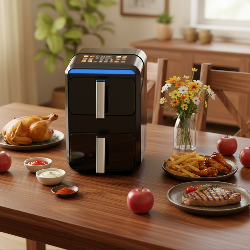 9L Dual Basket Air Fryer 2400W Digital Control Steel Cavity Non Stick