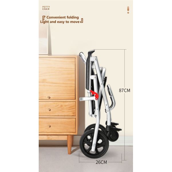 Folding Commode Shower Chair With Bedpan Home Care 26*56*87CM Black