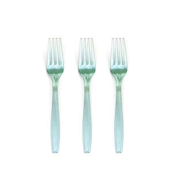 100pcs/box Heavy Duty Disposable Forks Clear Green Plastic Silverware for Production