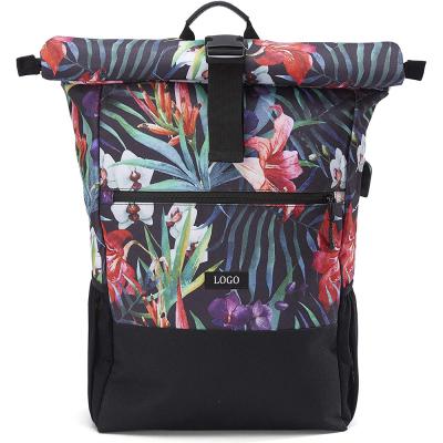 Recycled Waterproof Roll Top Backpack 17.7 Inch Casual Roll Top Travel Backpack