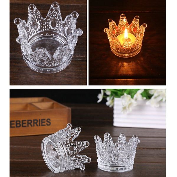 Romantic Crown Tea Light Mini Votive Candle Holders ,  Glass Cylinder Candle Holders For Party