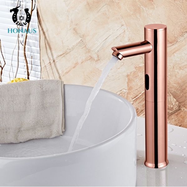 European Style Intelligent Sensor Wash Basin Faucet Rose Gold Finish All Copper
