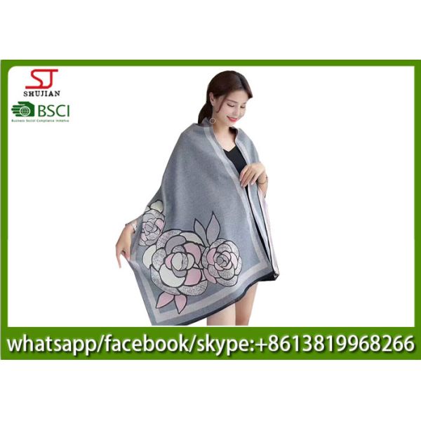 China supplier large flower jacquard wool feel long scarf 70*180cm 35% wool 65%Acrylic neckerchief top fachion pashmina