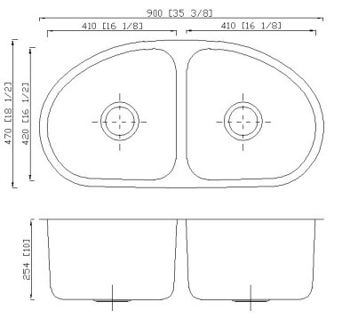 Кухонная раковина шара двойника Ундермоунт 35 дюймов с шаблоном выреза картона