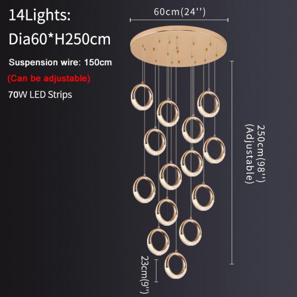 Luxury Crystal Chandelier For Staircase Led Home Decor Light Fixture Modern Creative Rings Chandelier(WH-NC-53)