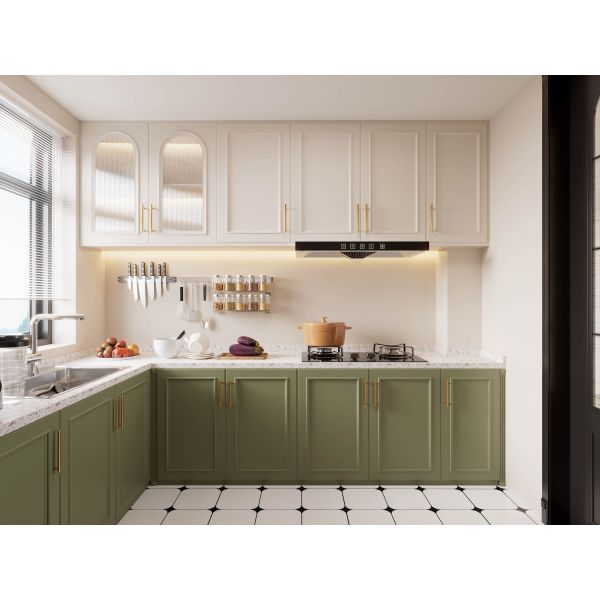 L Shape Furniture Lacquer Finished Kitchen Pantry Cabinet Design With Wall Cupboard