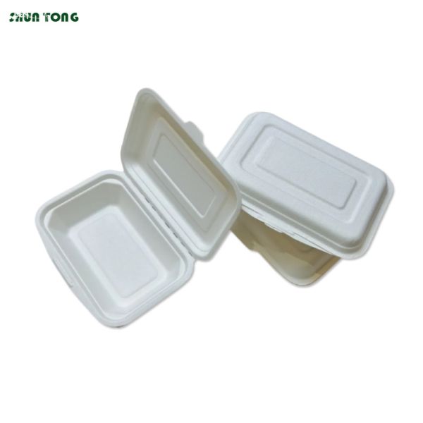 450ml Stackable Sugarcane Clamshell Food Container Takeout Bagasse Bento Box