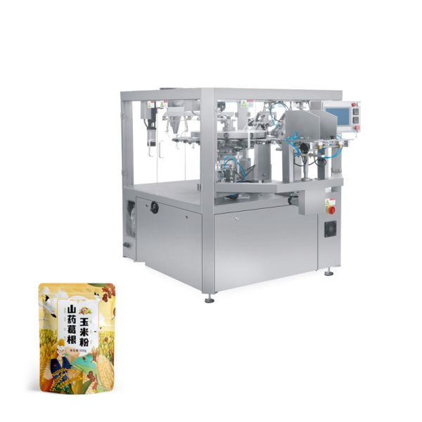 The robot automatic bagging system works with the pouch packing machine to save 3 labor costs