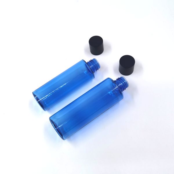 Blue Cylindrical PET Container With Fold Cap Tonic Bottle 100ml 120ml 150ml