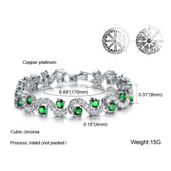 Platinum Plated Green Cubic Zirconia Tennis Bracelet for Women Jewelry (JDS931GREEN)
