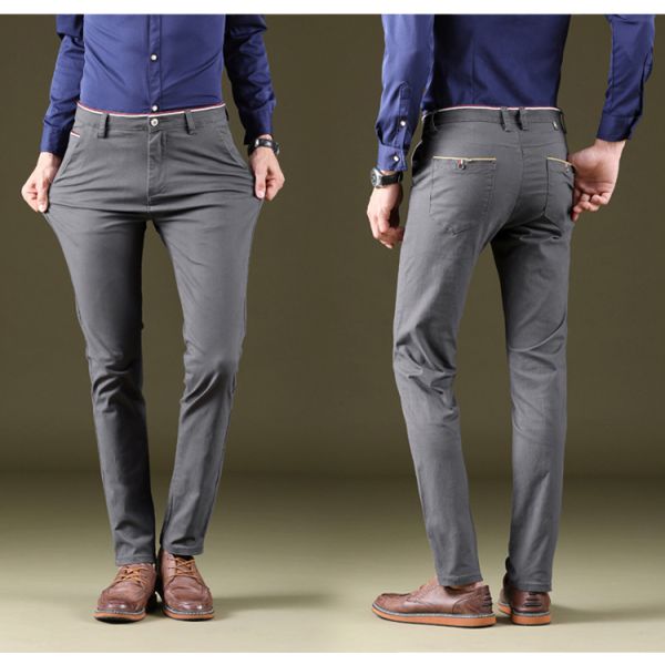 Men's Four Seasons Stretch Casual Pants with Slim Straight Design and Light Wash