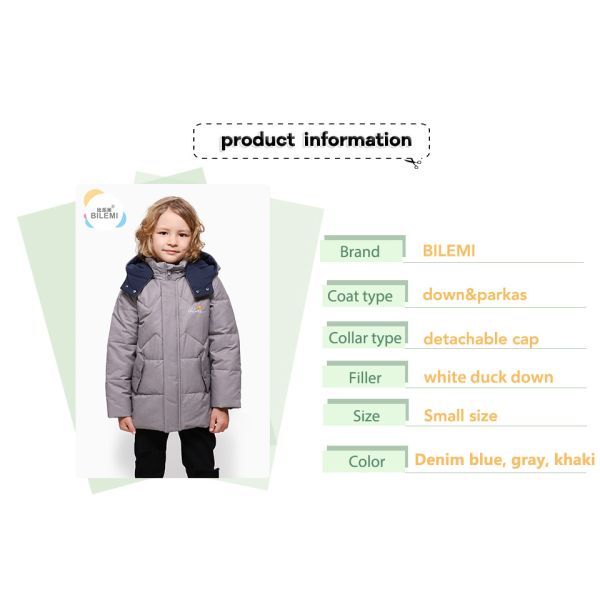 Bilemi Baby Thick Lovely Warm Parkas Detachable Cap Down Jacket Winter Boys Downcoat Baby Suit