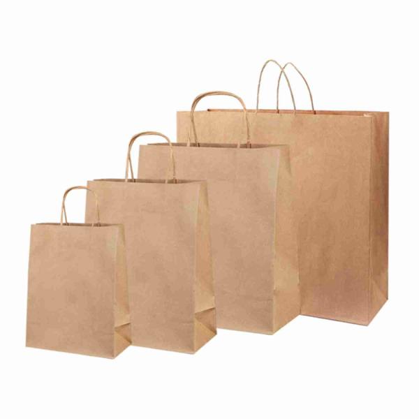 SGS Offset Printing Brown Kraft Paper Shopping Bags For Retail Store