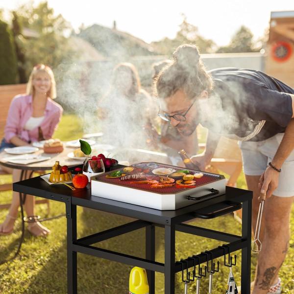 Metal Plant Fiber Type Outdoor Grill Cart Double-Shelf BBQ Table with Multifunctional