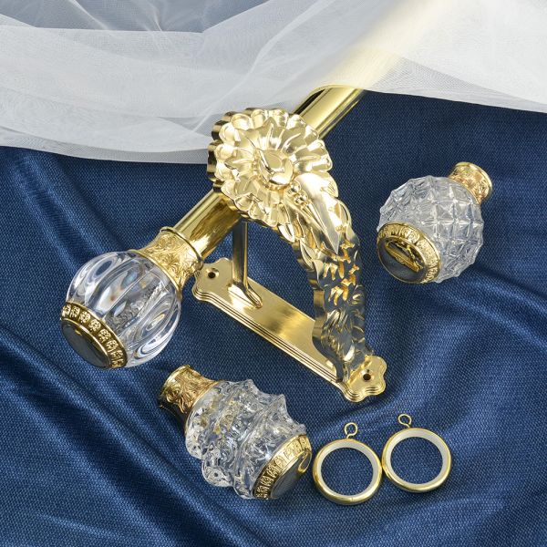 2M Pipe Curtain Pole Golden Aluminum Finials With Metal Single Brackets