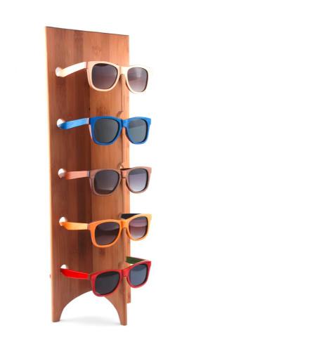 Natural Bamboo Sunglass Display Fixtures Five Pair Sunglass Holder For Wall