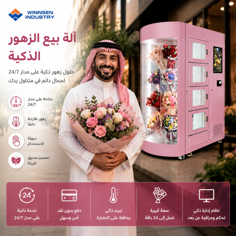 Winnsen Refrigerated Humidity Controlled Fresh Flower Vending Machine 2 to 8°C for Saudi Heat