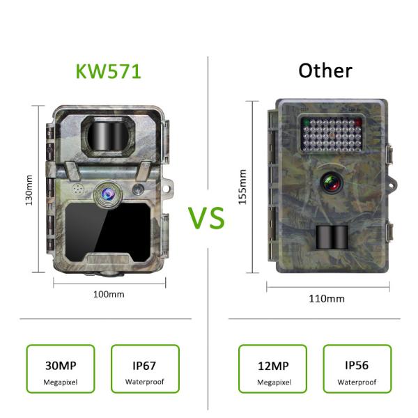 Trail Camera ODM/OEM KW571 resistente al agua IP67 Sensor CMOS sin resplandor 30MP foto 1080P 0.25s velocidad de disparo visión nocturna