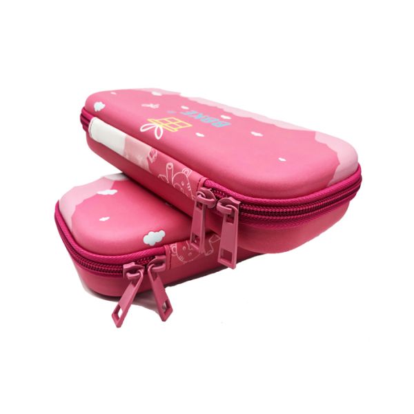 Yellow Color Zipper Closure Hard Shell Pencil Box Custom Cartoon Printing