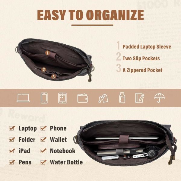 Сумка для мужчин, винтажный холст кожаный холст ноутбук сумка плечевая сумка деловой чемодан