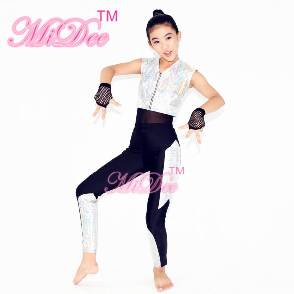Sporty Hip Hop And Jazz Top  Dance Costumes V Neckline Sparkle Zipper Vest Sports Leotard Competition Wear