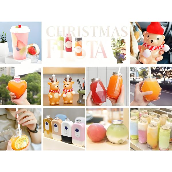 Custom Logo PET 350ml 400ml 500ml Beverage Bottle with Caps
