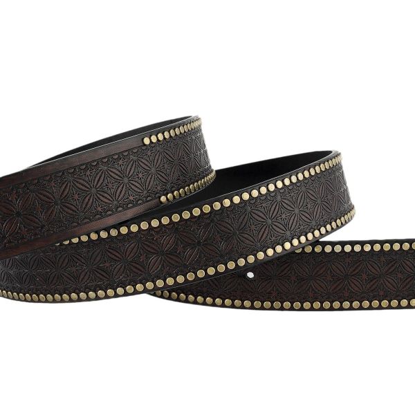 Unisex Vintage Cow Head Embossed PU Leather Belt with Buckle Fastening Western Rivet Belt