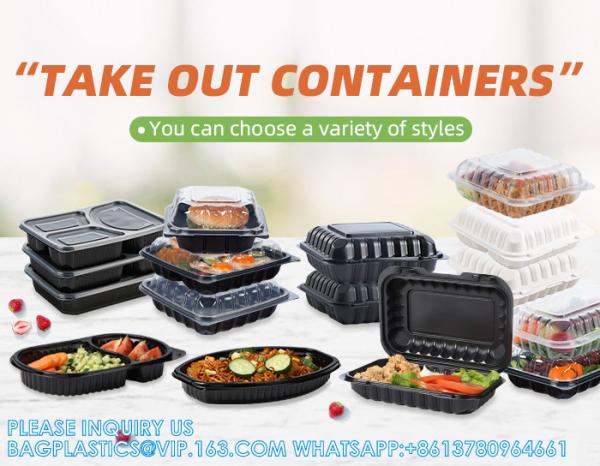 Packaging 3 Compartments Takeout Boxes Black Microwave Plastic Lunch Box Food Containers Wholesale