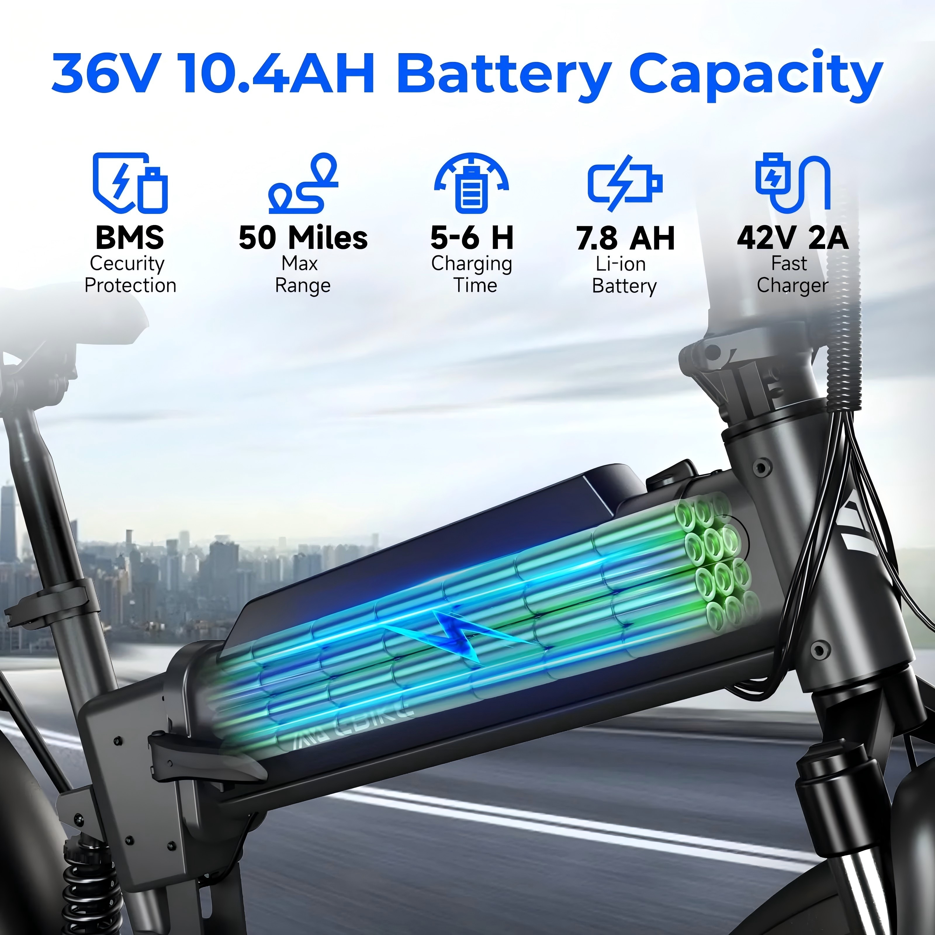 250W 36V Foldable Electric Bike 20 Inch with 10.4Ah Battery - Lightweight Folding E-Bike for Commuting/City Adults