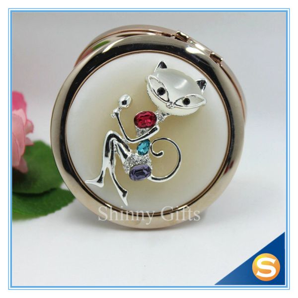 Shinny Gifts High-Grade Fox Design Makeup Mirror Crystal Round Cosmetic Mirror