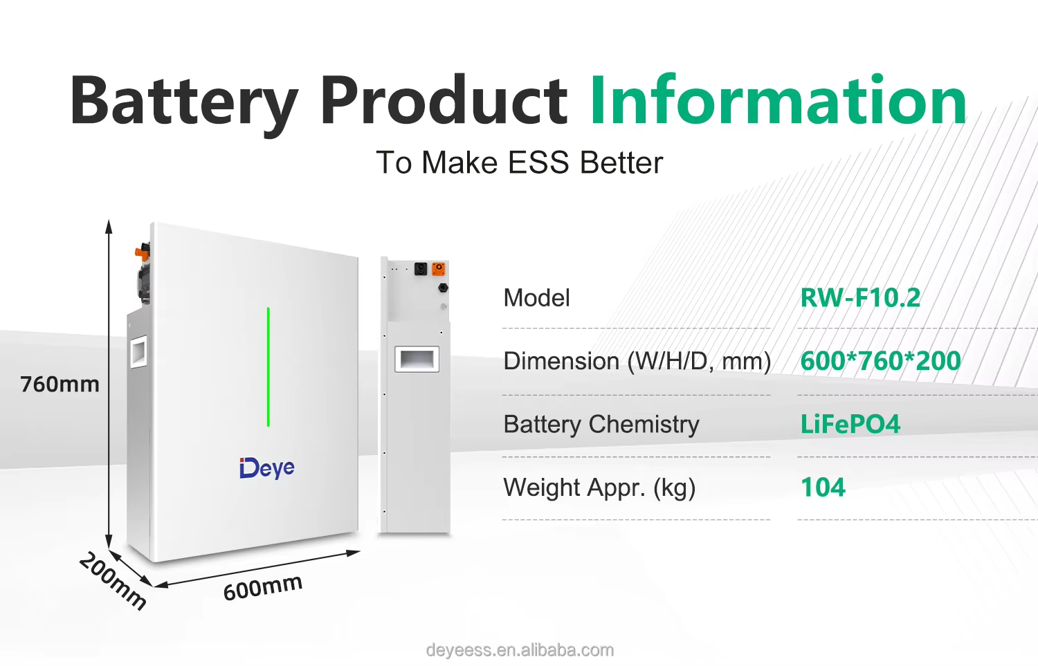 Deye RW-F10.2 LiFePO4 Lithium Ion Energy Storage Battery Wall-Mounted Solar Power System with Lithium Batteries
