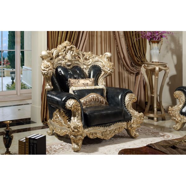 Luxury Leather Sofa set in Champagne Rose wood Hand carving by Joyful Ever Furniture