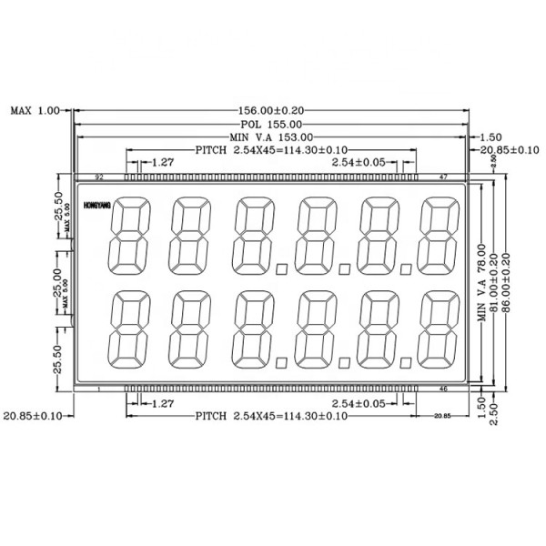 OEM LCD Manufacturer Monochrome Custom Seven Segment Fuel Dispenser Glass Lcd Display