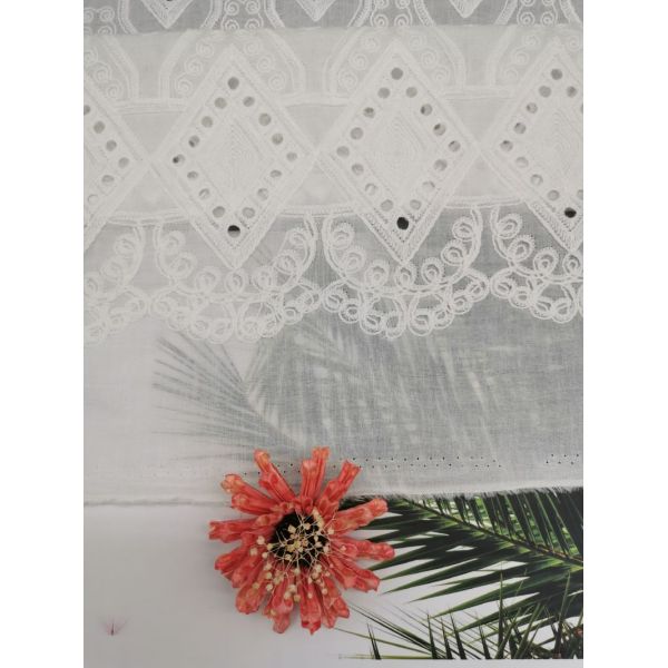 Ткань Broderie хлопка отверстии шнурка ромбовидного узора белая