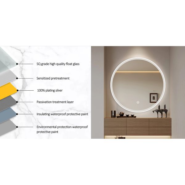 Waterproof IP44 Round Hotel Mirrors LED Anti Fog Bathroom Mirror