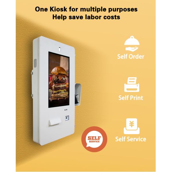 Quiosco de remolque de alimentos para exteriores a prueba de agua con montaje en pared de 21.5 pulgadas con quiosco de autoservicio con pantalla táctil y cámara para remolque de alimentos