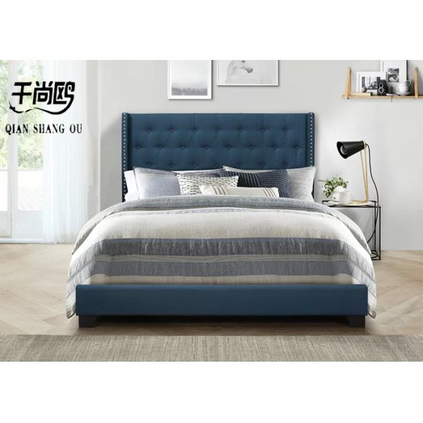 Luxurious Tall Upholstered Bed European Style with Stitching Buttons / Metal Rivets