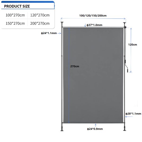 Privacy Screen Outdoor Vertical Awning No Drilling Required 100*270 with Powder Coating