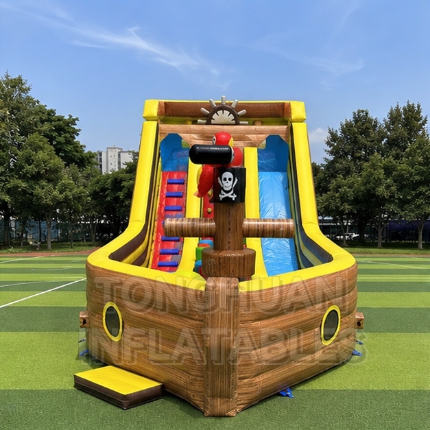 Custom Pirate Ship Inflatable Obstacle Course with Commercial Slide