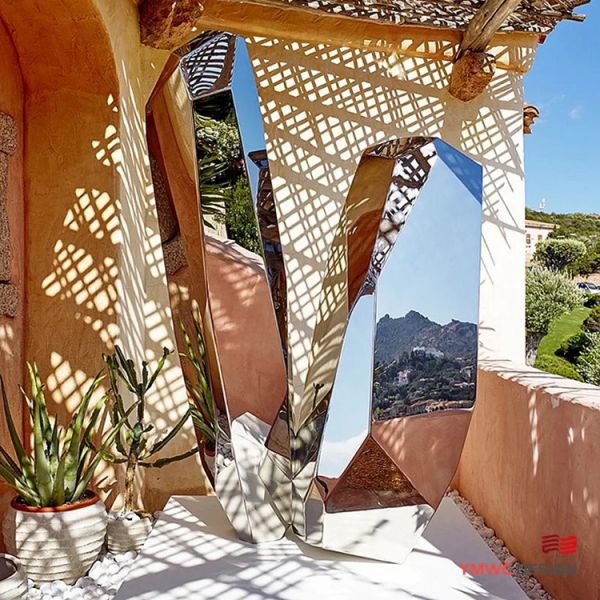 Stainless Steel Stone Shaped Park Decoration Sculpture Customizable Metal Mirror Sculpture