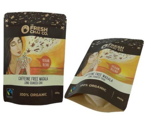 Wholesale Biodegradable Zipper Brown Kraft Paper Bags Tea/Food Packaging Stand Up Paper k Bag