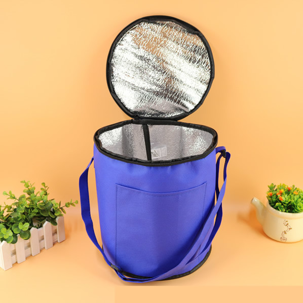 Round shape reusable insulated picnic cooler bag, zippered non woven cooler bag for frozen food with EPE foam